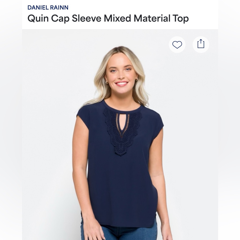 Daniel Rainn Blue Cap Sleeve Blouse with Keyhole Detail